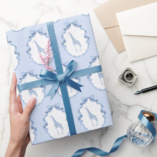 Safari Animals Toile de Jouy Dusty Blue Wrapping Paper