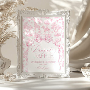 Safari animals Toile de Jouy Pink Diaper raffle Poster