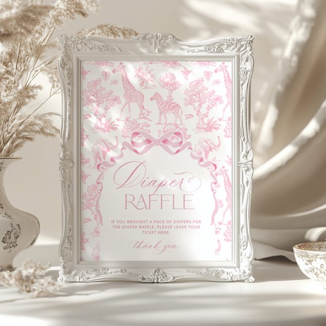 Safari animals Toile de Jouy Pink Diaper raffle Poster (Creator Uploaded)
