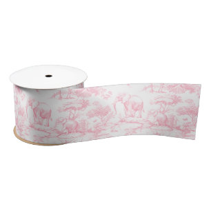 Safari Animals Toile de Jouy Pink Satin Ribbon