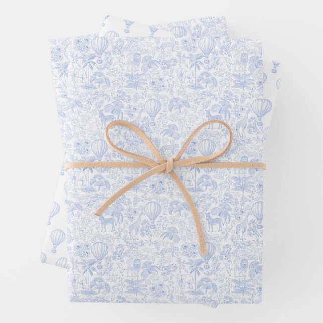 Safari Animals Toile De Jouy Wrapping Paper Sheets (In situ)