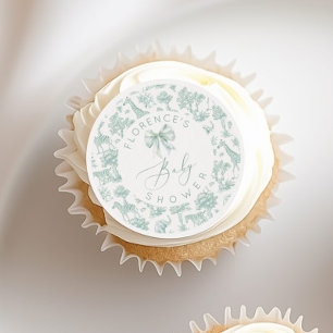 Safari animals Toile Green Baby shower Edible Frosting Rounds