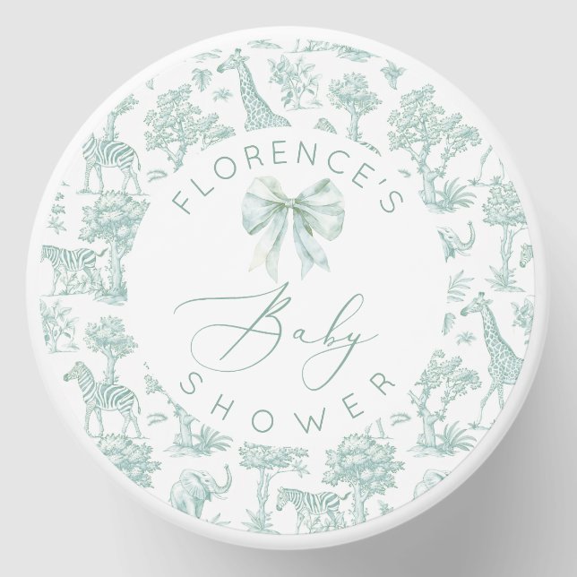 Safari animals Toile Green Baby shower Mini Candle Favors (Front)