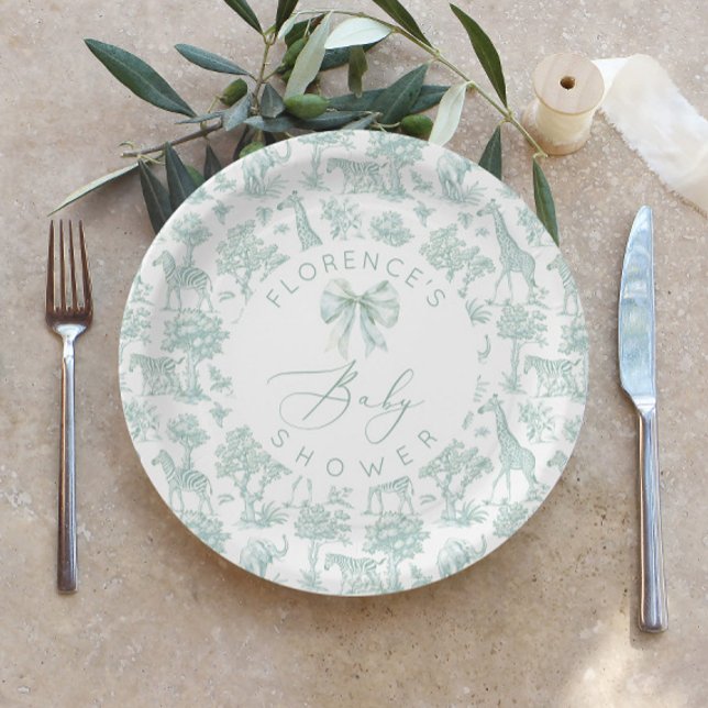 Safari animals Toile Green Baby shower  Paper Plates (Creator Uploaded)