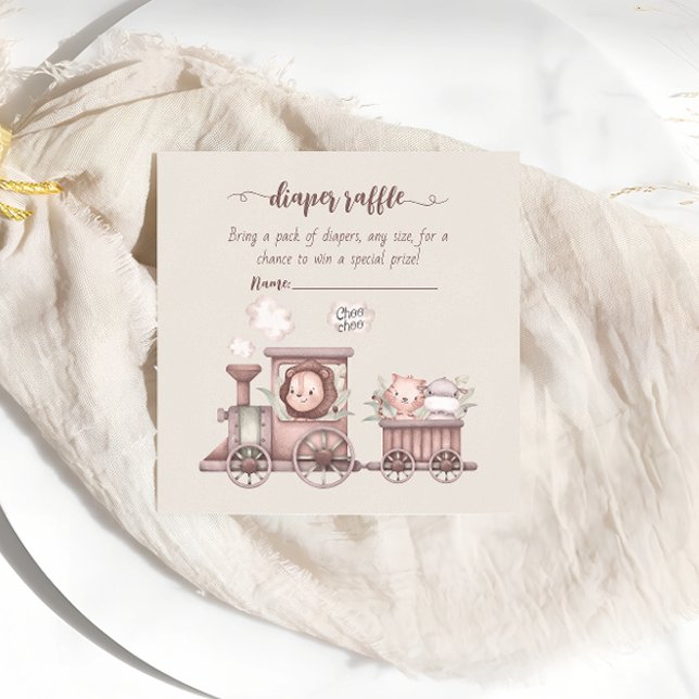 Safari Animals Train Baby Shower Diaper  Enclosure Card (Creator Uploaded)