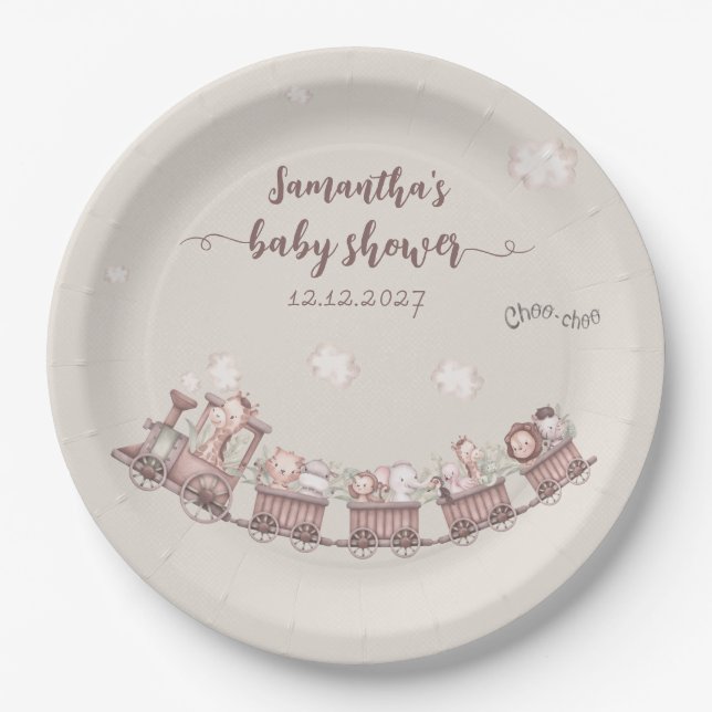 Safari Animals Train  Paper Plates (Front)