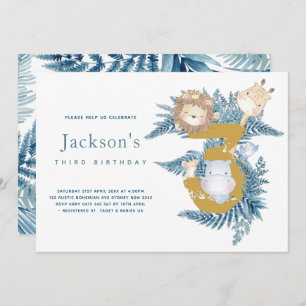 Safari Animals Tropical 3rd Birthday Invitation