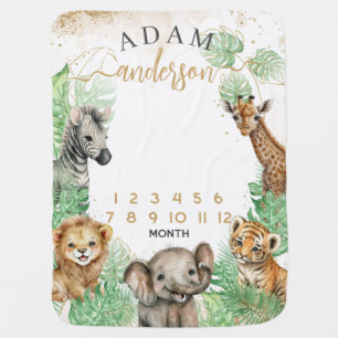 Safari animals Tropical Baby monthly milestone Blanket
