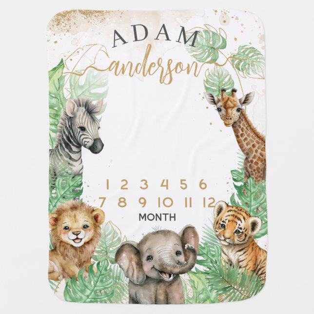 Safari animals Tropical Baby monthly milestone Blanket (Front)