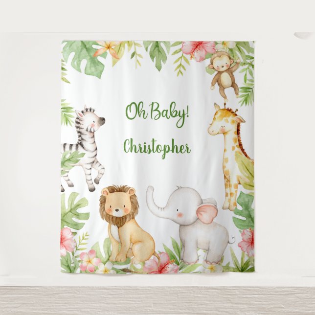 Safari animals tropical baby shower backdrop (Front)