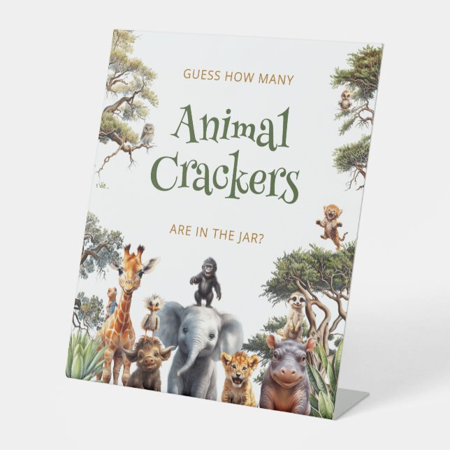 Safari Animals Tropical Baby Shower Crackers Game  Pedestal Sign (Front)
