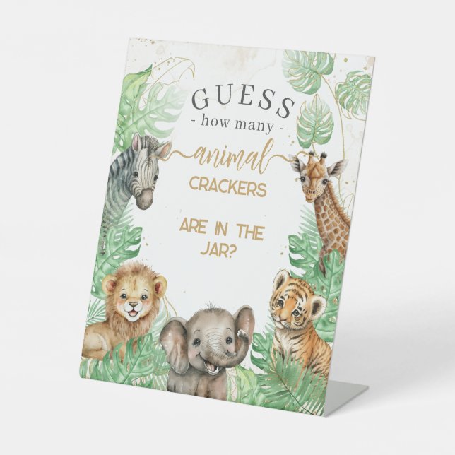 Safari animals Tropical Baby Shower crackers game Pedestal Sign (Front)