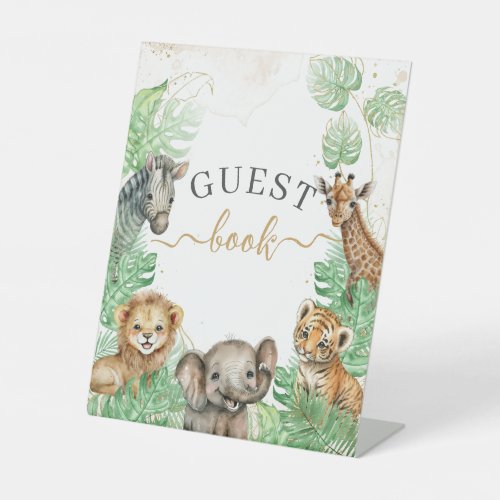 Safari animals Tropical Baby Shower guest book Pedestal Sign