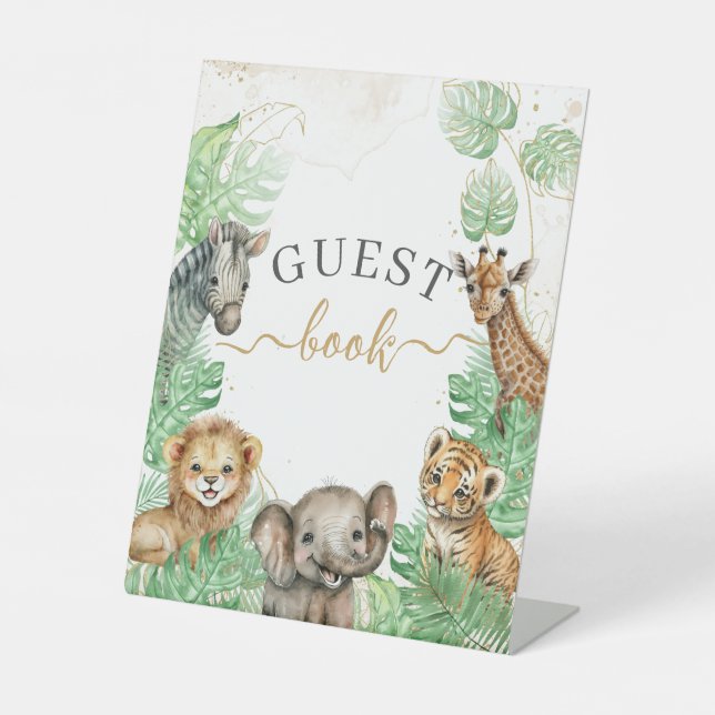 Safari animals Tropical Baby Shower guest book Pedestal Sign (Front)