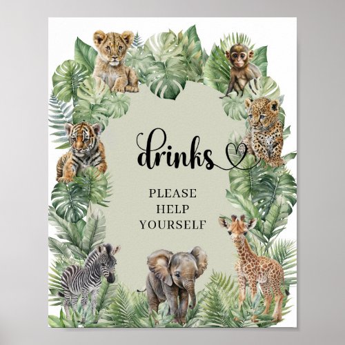 Safari animals Tropical greener drinks table sign