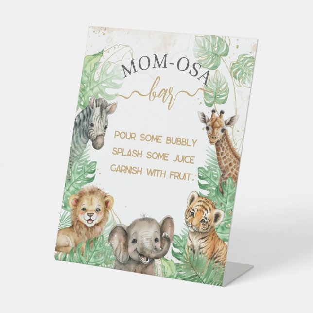 Safari animals Tropical greenery Baby Shower bar P Pedestal Sign (Front)