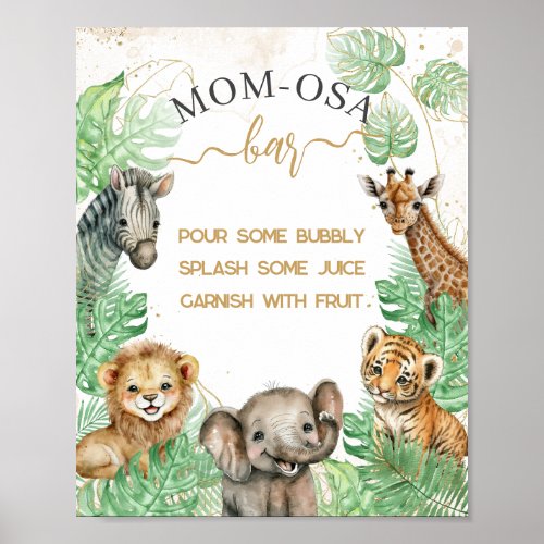 Safari animals Tropical greenery Baby Shower bar Poster