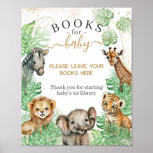Safari animals Tropical greenery Baby Shower books Poster