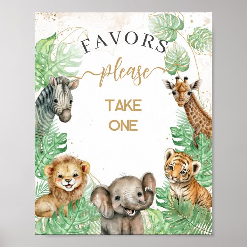 Safari animals Tropical greenery Baby Shower favor Poster