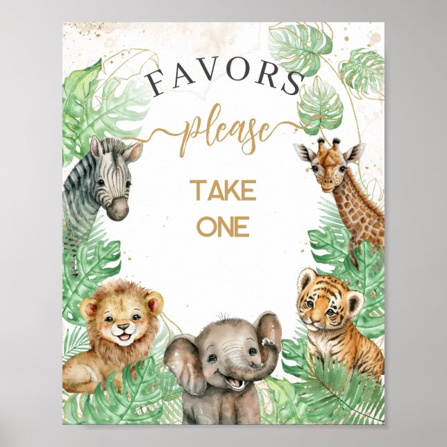 Safari animals Tropical greenery Baby Shower favor Poster (Front)