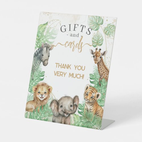 Safari animals Tropical greenery Baby Shower gifts Pedestal Sign
