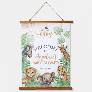 Safari animals Tropical greenery Baby Shower Hanging Tapestry