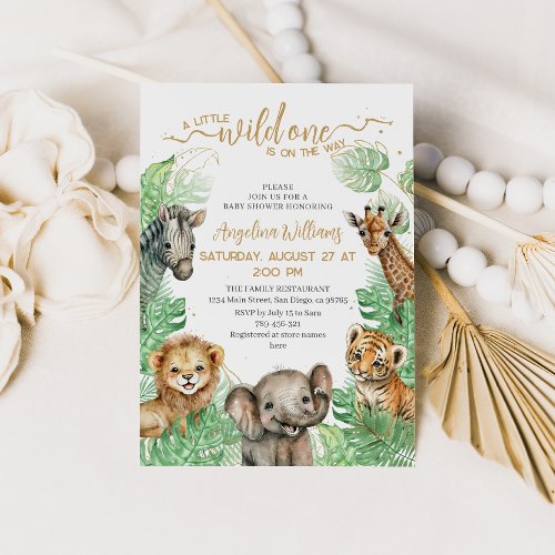 Safari animals Tropical greenery Baby Shower Invitation