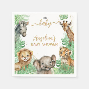 Safari animals Tropical greenery Baby Shower Napkins