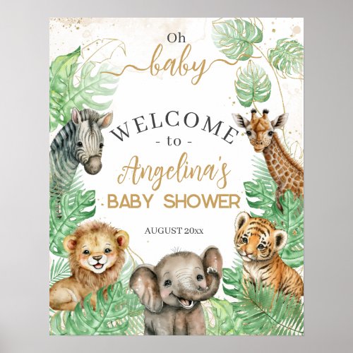 Safari animals Tropical greenery Baby Shower Poster