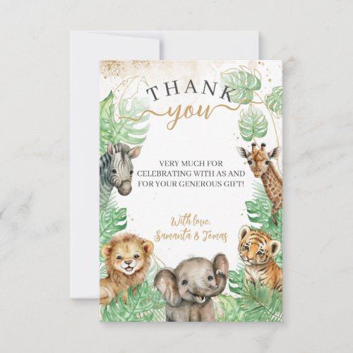 Safari animals Tropical greenery Baby Shower  Thank You Card