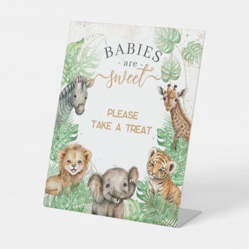 Safari animals Tropical greenery Baby Shower treat Pedestal Sign