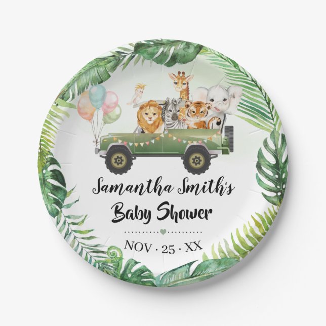 Safari Animals Tropical Jungle Baby Shower Paper Plates (Front)