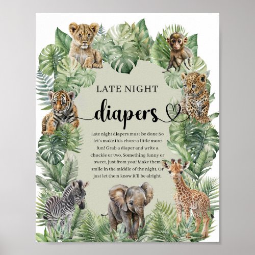 Safari animals Tropical Late Night Diapers game Poster