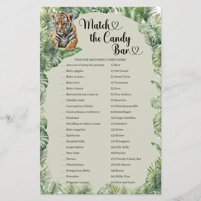 Safari animals Tropical Match The Candy Bar game (Front)