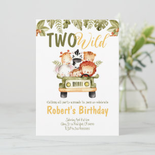 Safari animals truck Two Wild Birthday Invitation