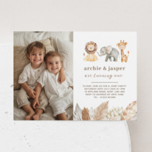 Safari Animals Twins Landscape Photo Invitation