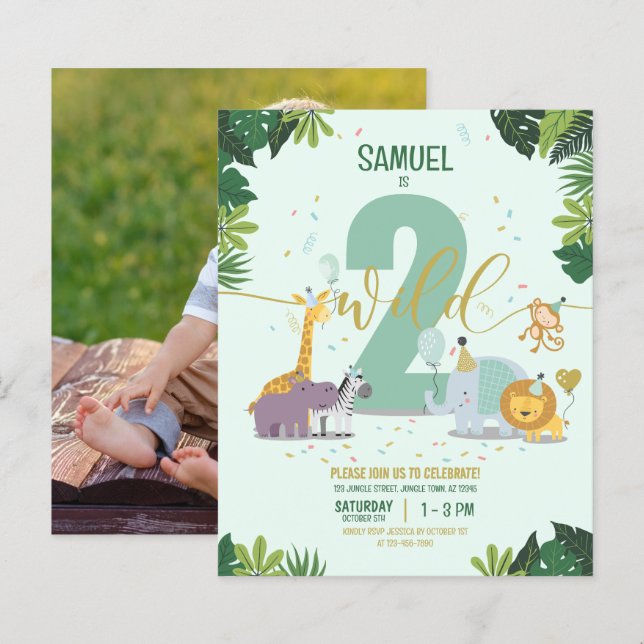 Safari Animals Two Wild Budget Photo Birthday (Front/Back)