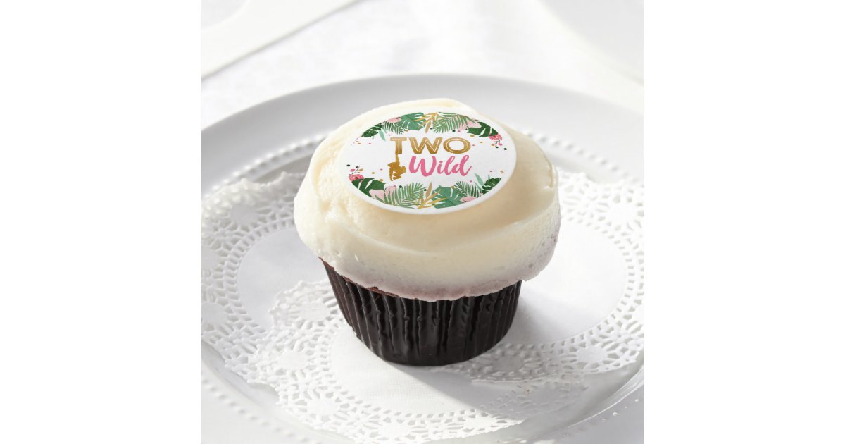 Safari Animals Two Wild Cupcake Topper Gold Leaves Edible