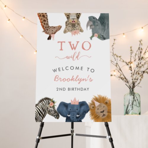 Safari Animals Two Wild Girl 2nd Birthday Welcome Foam Board