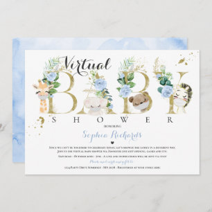 Safari Animals Virtual Baby Shower Greenery Gold Invitation