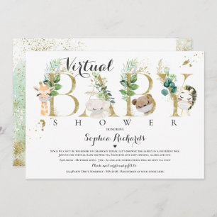 Safari Animals Virtual Baby Shower Greenery Gold Invitation