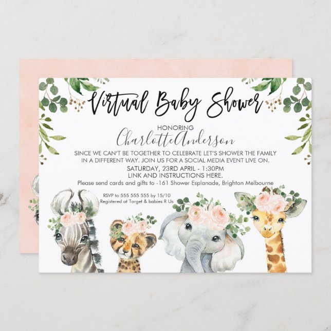 Safari Animals Virtual Baby Shower Invitation (Front/Back)