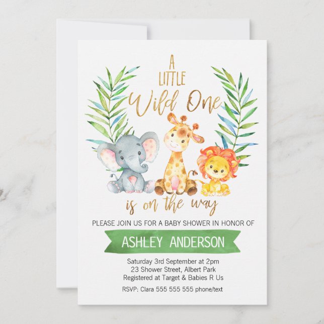 Safari Animals Watercolor Baby Shower Invitation (Front)