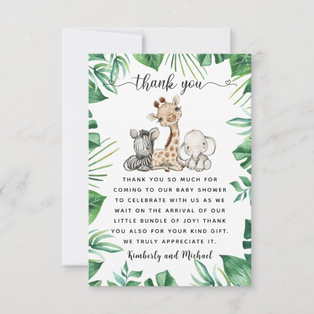 Safari Animals Watercolor Birthday | Baby Shower Thank You Card (Front)
