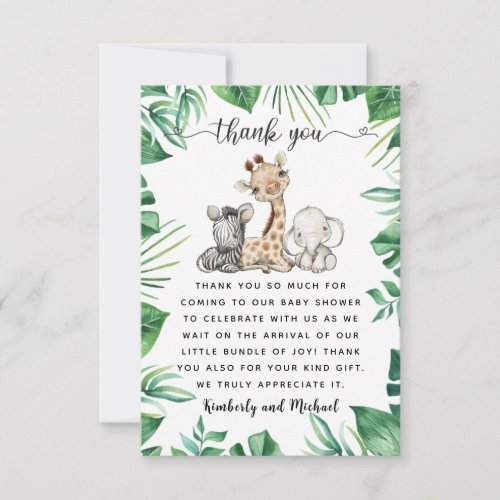 Safari Animals Watercolor Birthday  Baby Shower Thank You Card