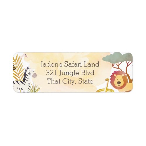 Safari Animals Watercolor Birthday Party Return Label