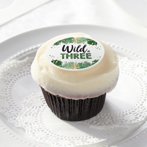 Safari Animals Wild and Three Cupcake Topper Gold Edible Frosting Rounds