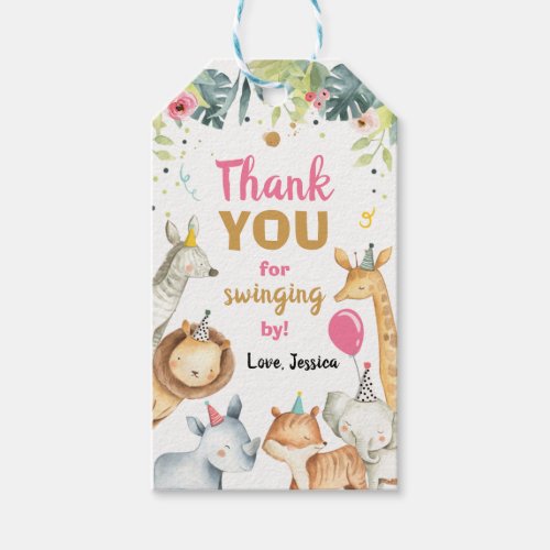 Safari Animals Wild Girl Birthday Thank You Tag