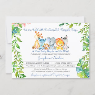 Safari Animals Wild Jungle Boy Baby Shower Invitat Invitation