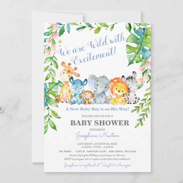 Safari Animals Wild Jungle Boy Baby Shower Invitation (Front)